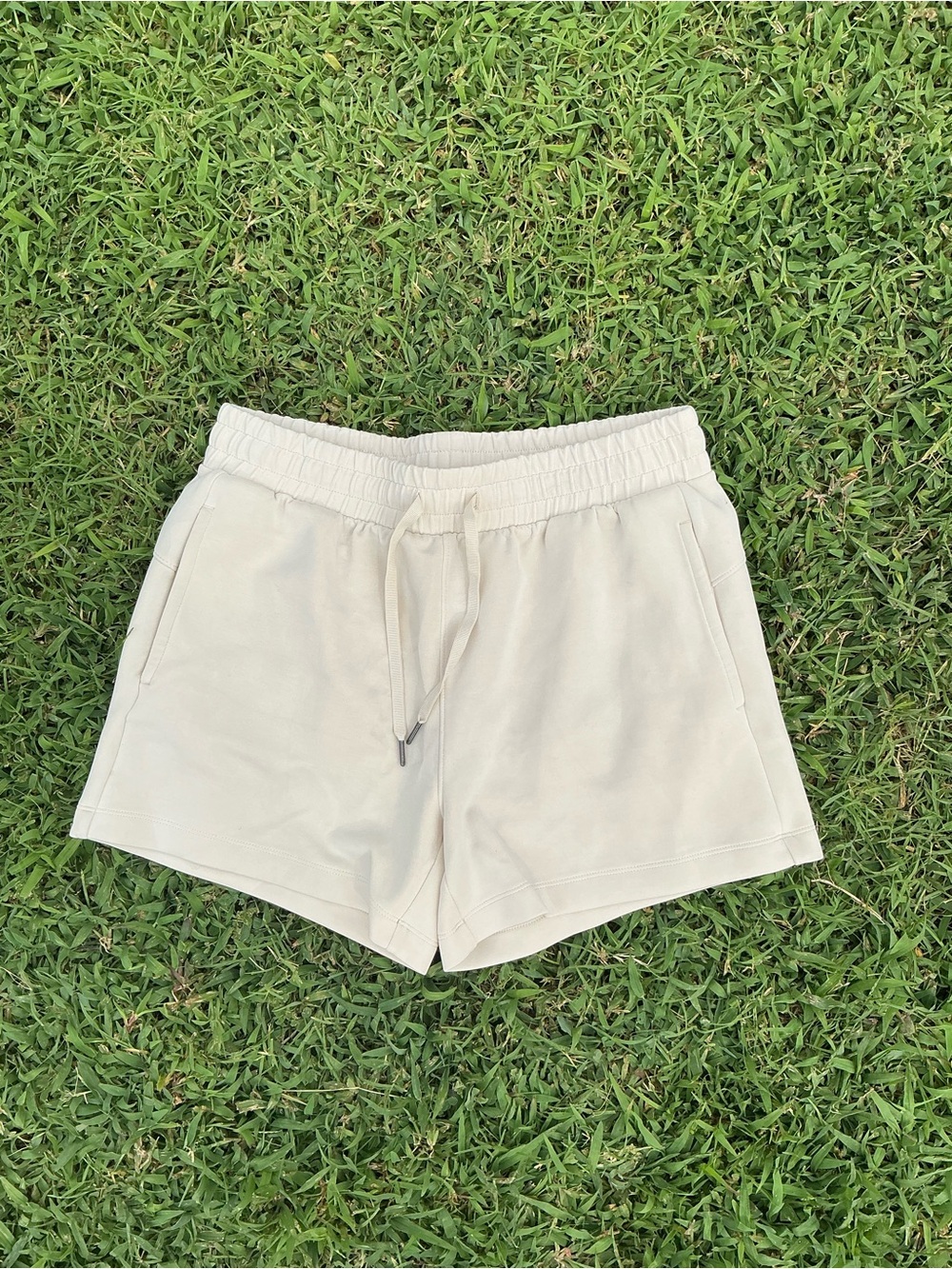 Women’s Cream Elastic-Waist Athletic Shorts